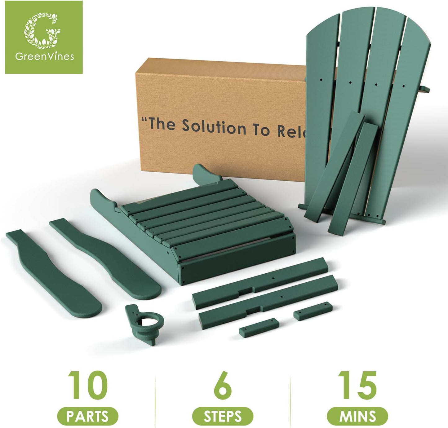 GREENVINES Folding-Adirondack-Chairs-Set-of-2 | HDPE Plastic | Fire Pit Chair | All Weather | Cup Holder | Forest | for Deck Backyard Patio Outdoor Garden