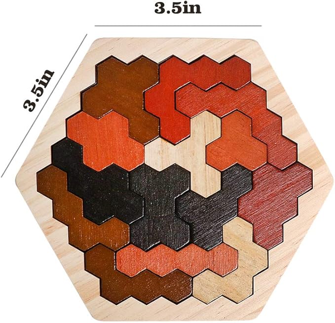 Skrtuan Wooden Hexagon Puzzle for Kids & Adults, Montessori STEM Educational Toy with Colorful Shapes, Logic IQ Brain Teaser Game for Kids, Geometry Tangram Gift
