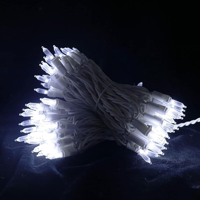 White LED Christmas Lights - 2 Pack 100 Count Cool White Christmas String Lights for Tree, Party, Wedding, Holiday, Indoor and Outdoor Decor, 2 Sets 33 Feet White Wire, UL Certified, Connectable