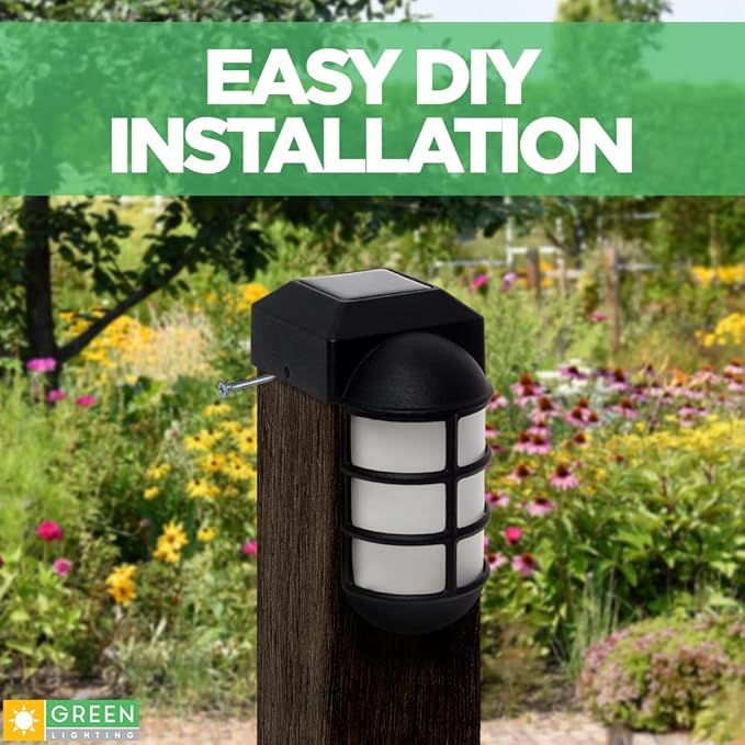 GreenLighting Marina Solar Post Cap Lights Fits 4x4 Nominal Wood Outdoor Solar Powered Post Cap Light, Fence Post, Landscaping, Deck, Garden- Bright LED, Waterproof Nautical Lighting Black 4 Pack