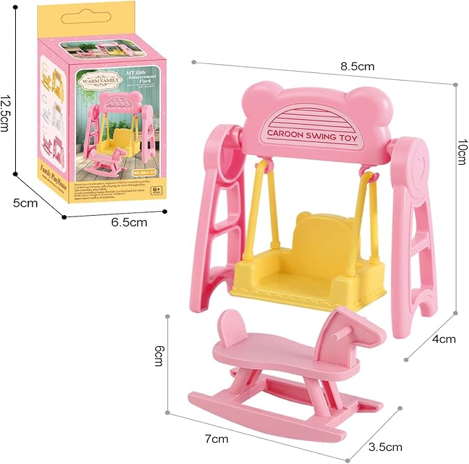 Mini Dollhouse Furniture Accessories Set, Swing&Rocking Horse Small House Furniture Toys Gift for Kids.