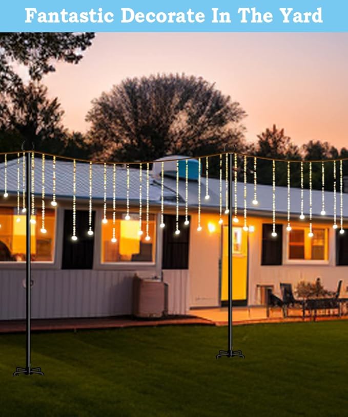 String Light Pole Stand for Outdoor String Lights Hanging, Use for Backyard, Garden, Patio, Party, Festival, Wedding, Picnic, 10FT, Matte, 3 Poles