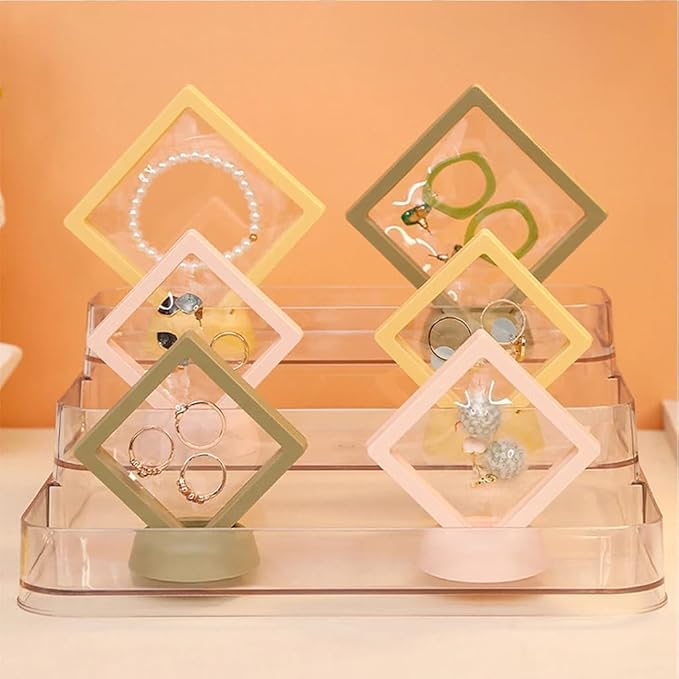 6 Pcs 3D Floating Display Case Frame Display Holder Stands Transparent PE Film Storage Box for Jewelry Challenge Coin Medal Antique 3.5 x 3.5 x 0.8 Inches (Style 2)