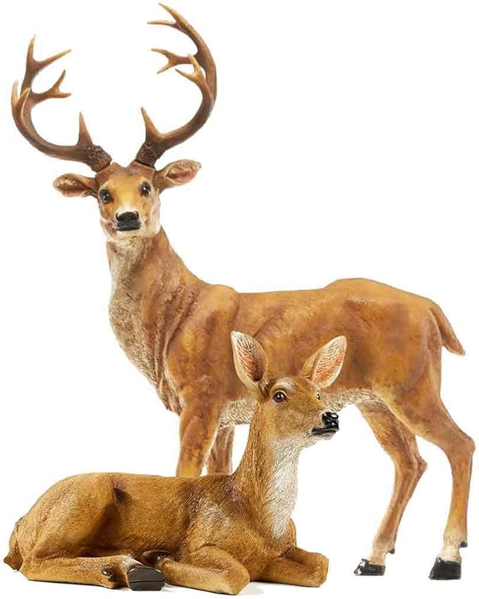 XTAPAN Resin Female Deer & Standing Male Deer Figurine Animals Statue Home Garden Yard Ornament Lawn Outdoor Patio Decor