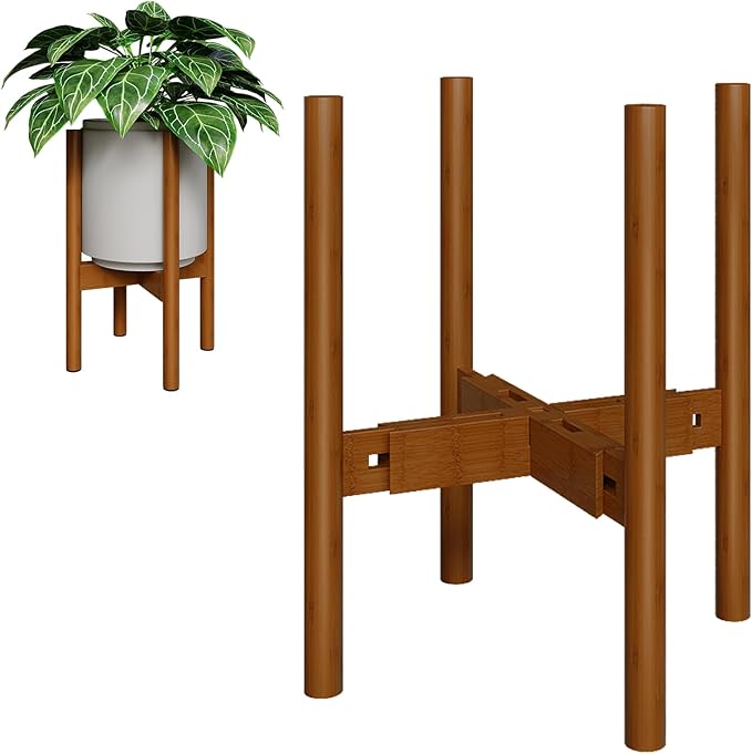 Adjustable Plant Stand Indoor, Bamboo Plant Holder 8 to 12 Inches, Small Corner Planter Stand for Indoor Plants, Single Floor Plant Stand for Living Room Balcony Bedroom, Light Brown