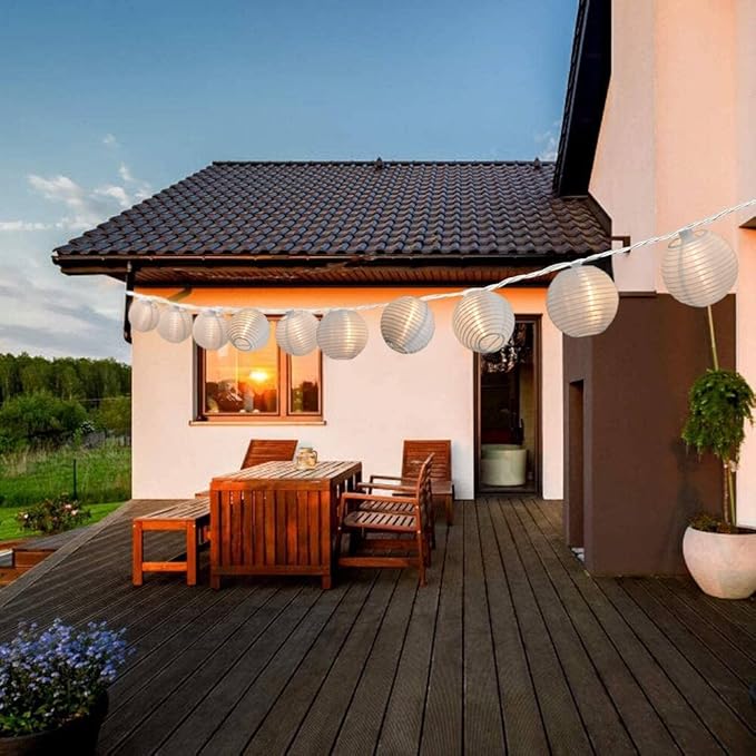 Lantern String Lights, 8.5 Ft Indoor Decor Light with 10 Waterproof Nylon Lantern, 8" Spacing Hanging Globe Light Set UL Certified Plug-in Connectable Decorative Lights for Indoor & Outdoor (White)