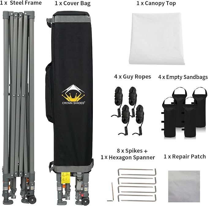 CROWN SHADES Adjustable Height on The Fly, 10x10 Pop Up Canopy - Beach Tent with One Push Setup - Easy Outdoor Sun Shade for Events, Parties, Camping - Outside Shade with STO-N-Go Bag, White