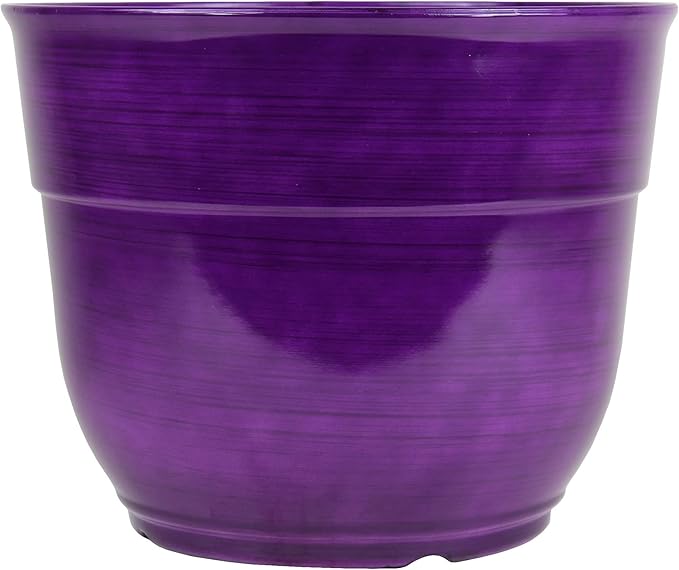 Garden Elements Indoor/Outdoor Glazed Brushed Happy Plastic Planter, Large, Dark Purple, 15" (Pack of 2)