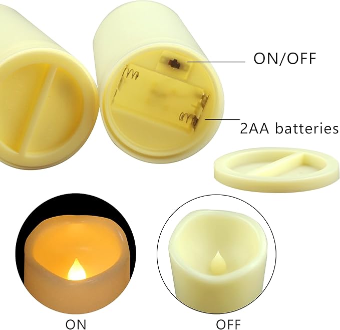 Waterproof Outdoor Battery Operated Flameless Pillar Candles with Timer White Plastic Realistic Flickering Fake Electric LED Lights for Lantern Garden Wedding Christmas Decorations 3”x5” 2 Pack