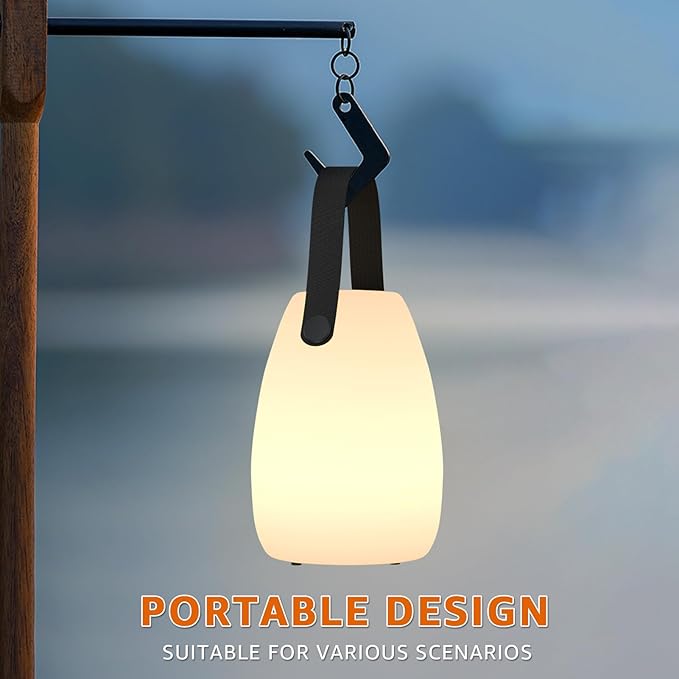 uuffoo 2 Pack Portable Outdoor Table Lamp, Dimmable Cordless Lamp with Remote and 7 RGB Colors IP44 Waterproof Hanging Lamp Indoor/Outdoor Night Lamp Lantern for Bedroom Garden Dining Camping