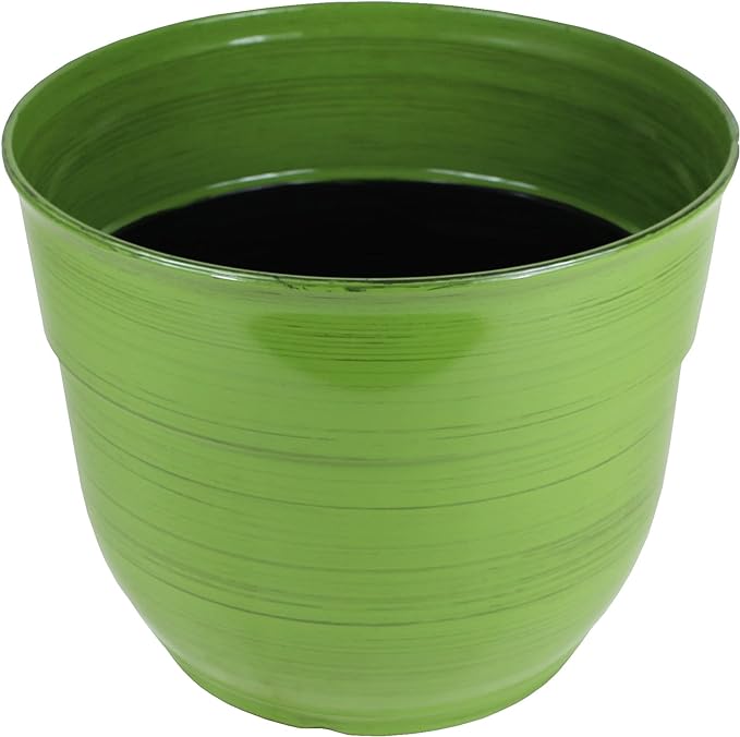 Garden Elements Indoor/Outdoor Glazed Brushed Happy Plastic Planter, Large, Dark Green, 15" (Pack of 2)