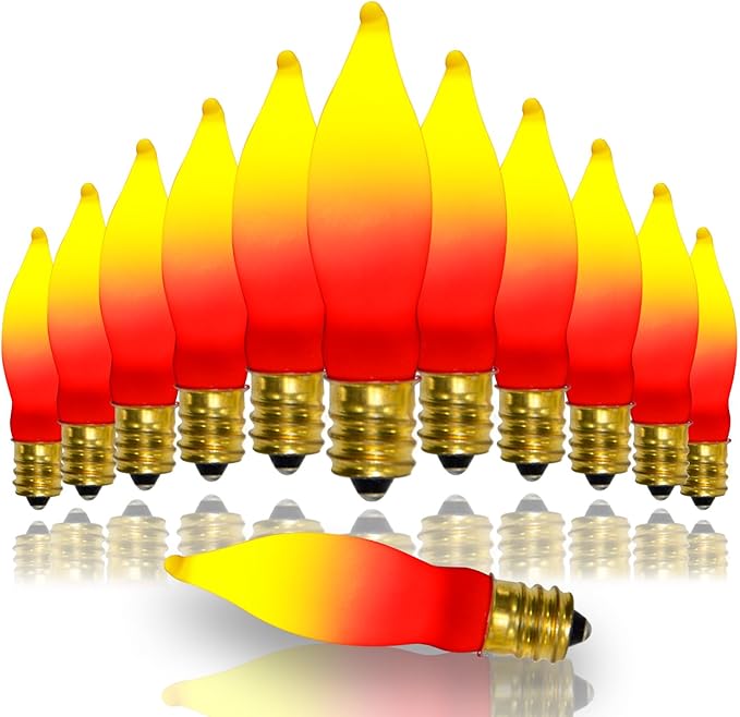 12 Pack C7 Replacement Bulbs E12 Candelabra Bulb - Red Yellow Incandescent Light Bulbs, Perfect as Halloween Christmas Light Bulbs, Candle Light Bulbs, 7 Watt, E12 Base