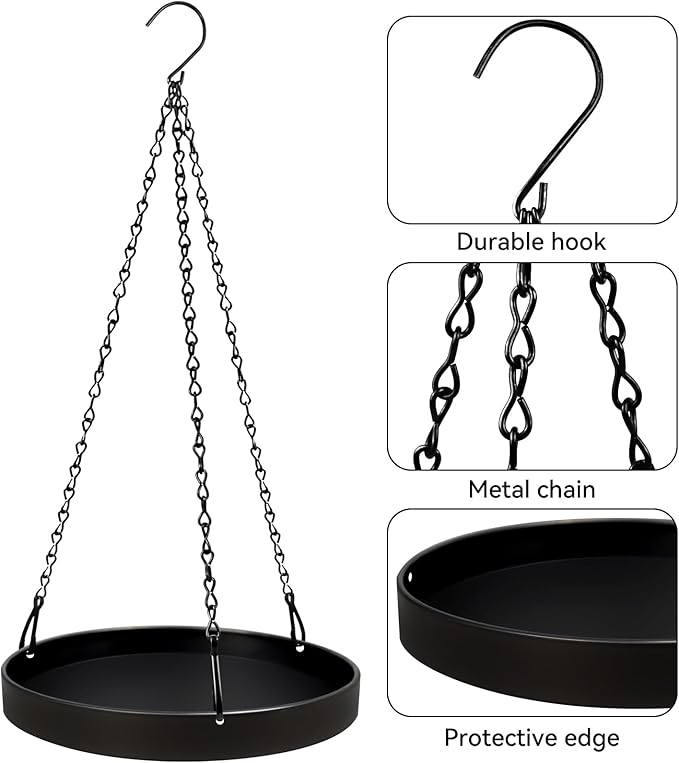 Plant Hanger Indoor Outdoor, Hanging Planter Baskets for Outdoor Indoor Plants, Hanging Plant Holder, Hanging Tray for Plants, Metal Window Plant Hanger, Black Hanging Plant Shelf, 2 Pack