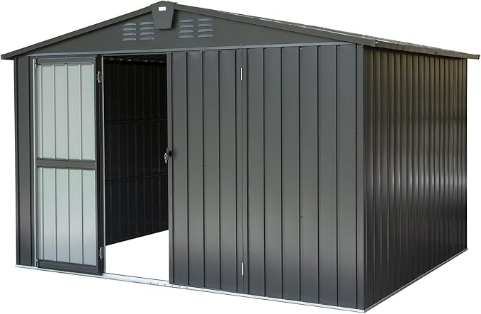Domi Outdoor Storage Shed 10' x 8’, Metal Garden Shed with Galvanized Steel Frame for Bike, Tools, Lawn Mowers, Pool Toys, Outdoor Storage Cabinet with Lockable Door for Garden Lawn Patio (Dark Grey)