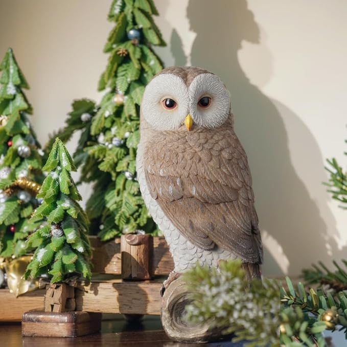 Owl Outdoor Statues Garden Yard - Decoration Home Decor Indoor Desk Tabletop Collectible Figurines Ancient Retro Collection 11" x4.5" x5 Inch