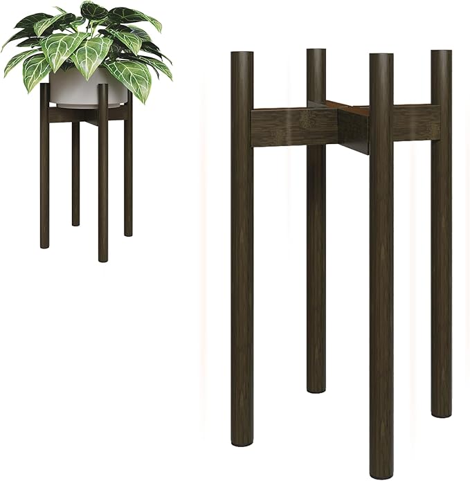 Adjustable Plant Stand Indoor, Bamboo Plant Holder 8 to 12 Inches, Small Tall Planter Stand for Indoor Plants, Single Floor Plant Stand for Living Room Balcony Bedroom, Tea Brown
