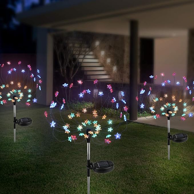 DIY Solar Garden Lights ETL Certified, Solid/Flash Color Changing LED Solar DIY Flowers Stars Lights Outdoor, RockyMars Waterproof Solar Powered Pathway Lights for Path Lawn Walkway Patio Yard, 2 Pack