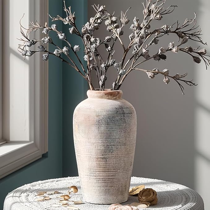 Decorative Ceramic Rustic vase,Tall vase for Minimalist Decoration,11" Large Vintage Vase for Home Decor,Centerpiece,Living Room,Enterway,Gray