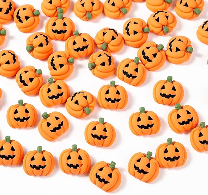 50PCS Resin Mini Ghost Pumpkin Halloween Miniature Grimace Pumpkin Artificial Pumpkin Beads Material for Halloween Party Craft DIY Table Scatter Decoration