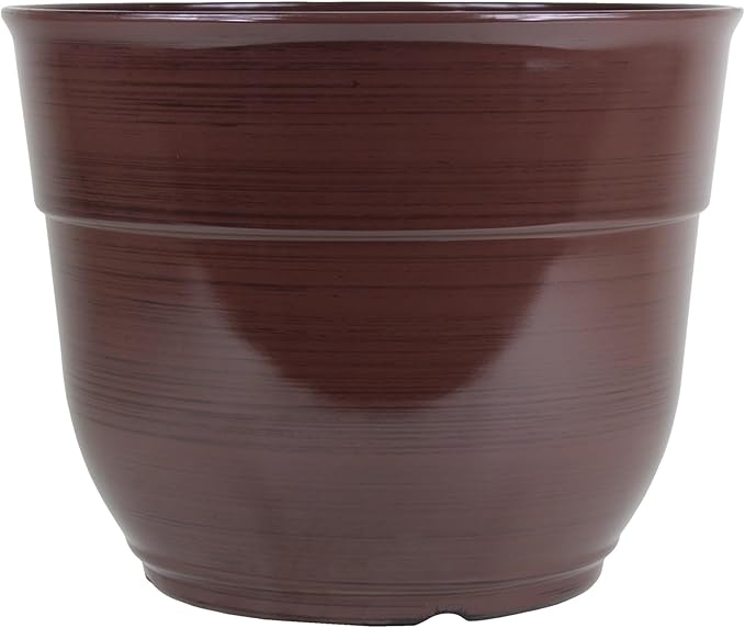 Garden Elements Indoor/Outdoor Glazed Brushed Happy Plastic Planter, Large, Dark Brown, 15"