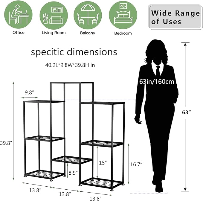 Metal Plant Stand Indoor Metal Plant Stands Outdoor Tiered Plant Shelf for Multiple Plants, 4 Tiers 8 Potted Plant Rack Holder Garden Shelves Flower Stand for Living Room Patio Corner (8 Tiers-B)