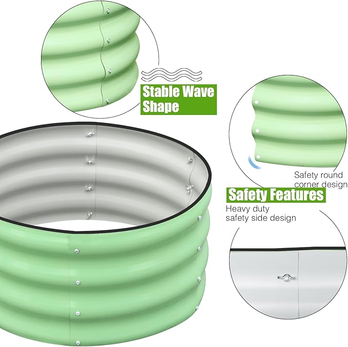 SnugNiture 2x2x1ft Round Galvanized Raised Garden Bed Kit Outdoor, Metal Planter Box for Planting Plants Vegetables, Green