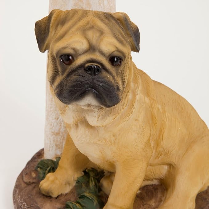 Bits and Pieces-Solar Light Fawn Pug-Solar Powered Garden Lantern - Resin Dog Sculpture with LED Light