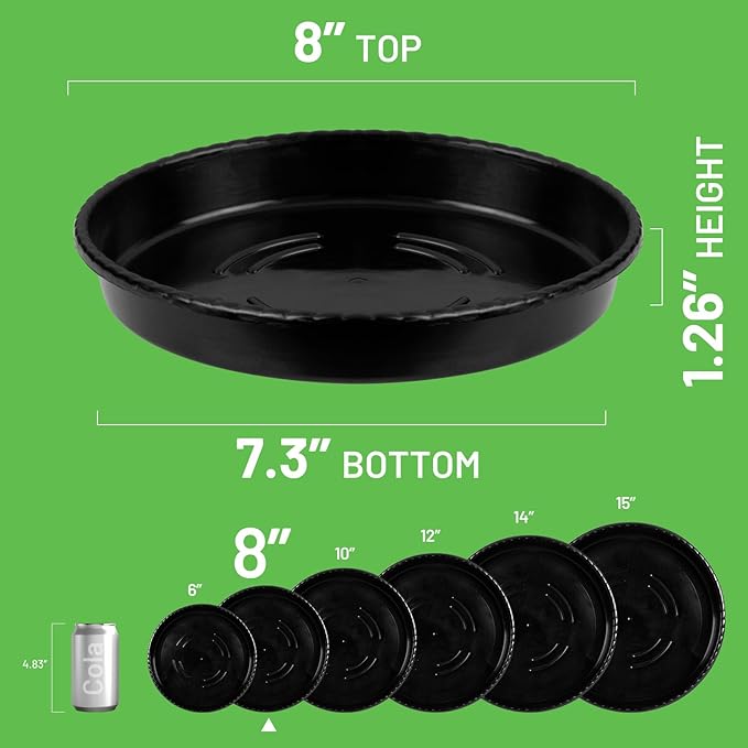 MUDEELA 6 Pack of 8 inch Plant Saucer, Durable Plastic Plant Trays for Indoors, Black Plastic Flower Plant Pot Saucer, Made of Thicker, Stronger Plastic, with Taller Design