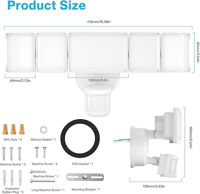 Olafus 100W Motion Sensor Outdoor Lights, 10000LM 2 Pack Motion Sensor Flood Light, Dusk to Dawn Outdoor Lighting, IP65 Waterproof Motion Detector Lights for Outside, White