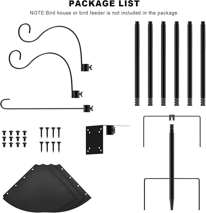 Bird Feeder Pole 118 Inch, Hummingbird House Mount Kit With Squirrel Proof Baffle, Double Shepherds Hooks for Outdoor, Yard, Garden Decor, Black (House Not Included)