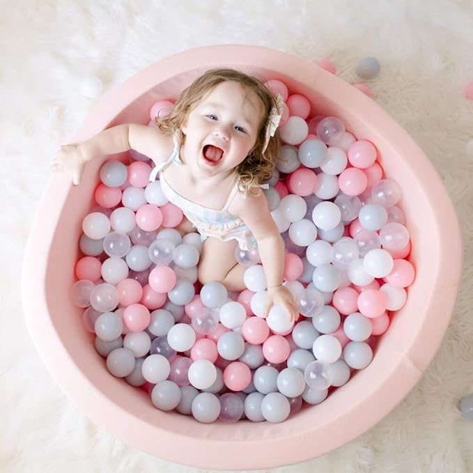 Wonder Space Deluxe Kids Round Ball Pit, Premium Handmade Kiddie Balls Pool, Soft Indoor Outdoor Nursery Baby Playpen, Ideal Gift Play Toy for Children Toddler Infant Boys and Girls (Light Pink)
