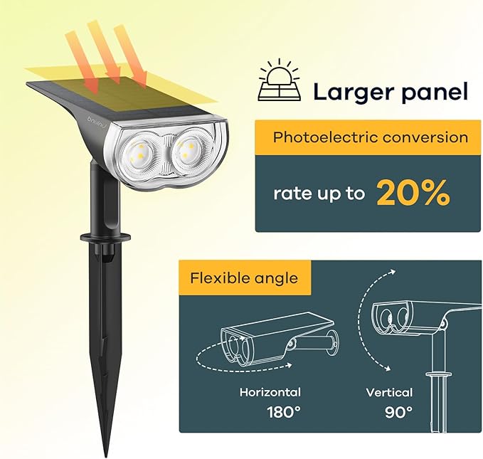 Linkind StarRayS Solar Lights Outdoor, Bright Solar Spot Lights Outdoor, IP67 Waterproof Spotlights for Garden, Yard, Landscape, Walkway, Daylight, 6 Pack