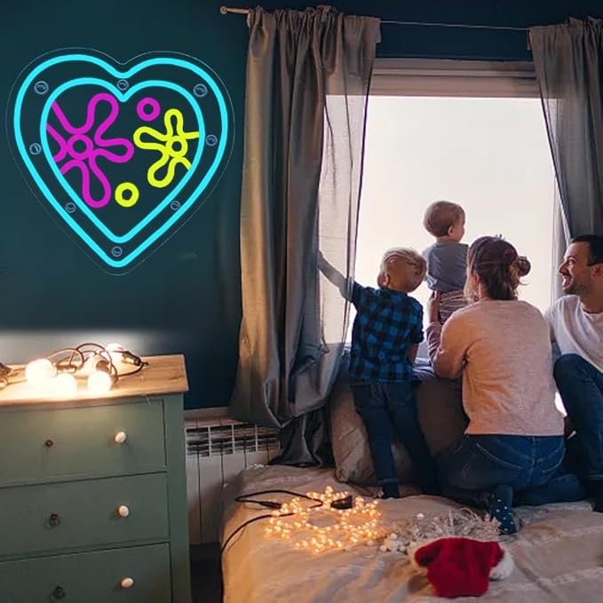 Cartoon Sea Wolrd Neon Lights Ocean World Porthole Neon Signs Heart Shaped Porthole Neon Light Up Sign Led Ocean Neon Sign for Bedroom Birthday Gifts for Kids USB Powered,Size13.5 * 12.5inch(JWD026)