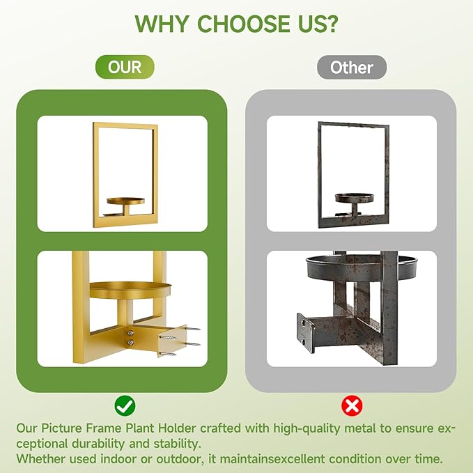 Picture Frame Wall Plant Holder, Metal Window Plant Shelves Plant Holder for Indoor Plants, Hanging Wall Planters Wall-Mounted Plant for Home, Office, and Garden (Gold, 2PCS)