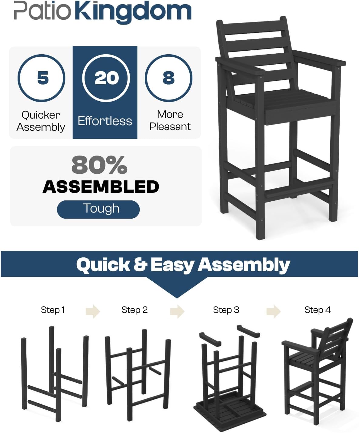3-Piece Outdoor Bar Set with Beige 11FT Cantilever Umbrella, HDPE Tall Balcony Adirondack Chairs and Table, Outdoor Bar Stools for Patio (Black)