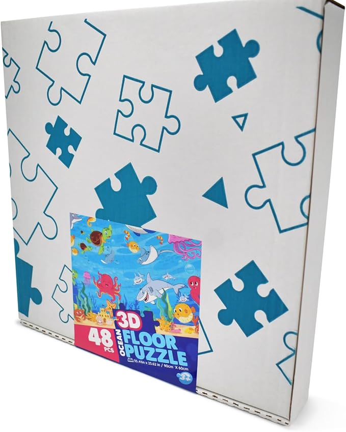 3D Ocean Floor Puzzles for Kids โ Extra-Large 48 Piece Floor Puzzle for Kids Ages 3-5 & 4-6 | Jumbo Floor Puzzle with 7 Stand-Up Sea Animals, Big 5" Pieces | Educational Toddler Floors Puzzle Gift