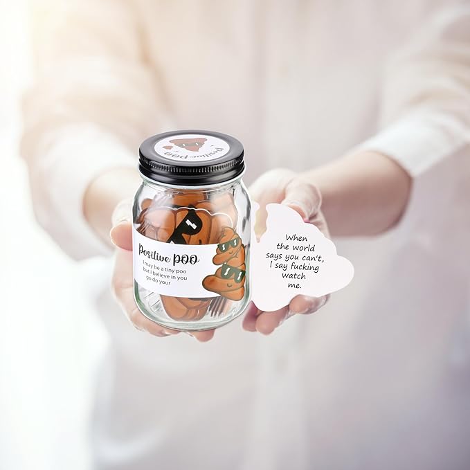 60 PCS Positive Poo Cards Jar, Emotional Support Jar, Poo Affirmation Cards, Inspirational Gifts for Women, Cheer Up Gifts, Funny Positive Gift for Women, Teen Girl