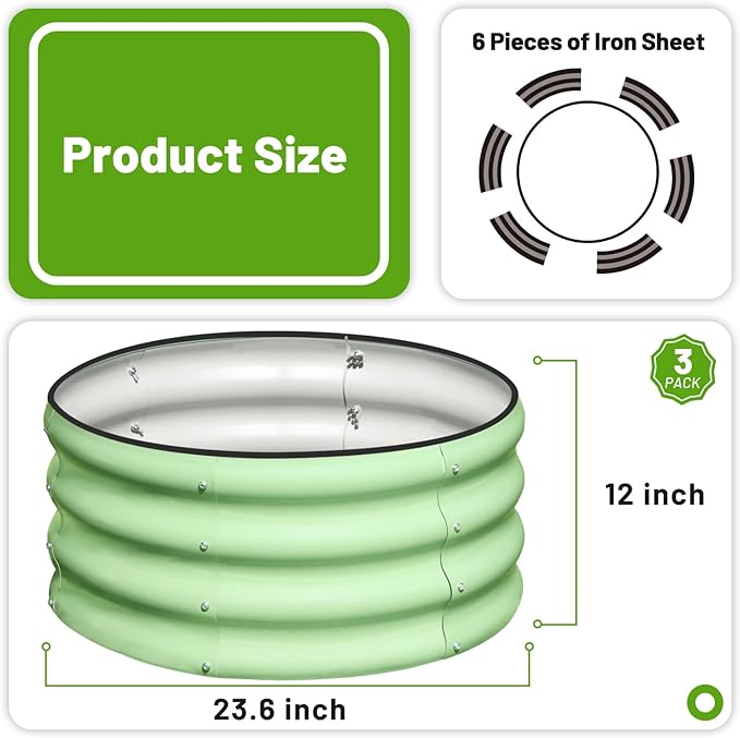 SnugNiture 2x2x1ft Round Galvanized Raised Garden Bed Kit Outdoor, Metal Planter Box for Planting Plants Vegetables, Green