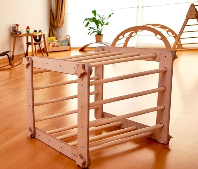 Montessori Climbing Cube and Triangle for Kids | Foldable Climbing Set | Indoor Activity Cube | Climbing Set with Cube and Triangle for Toddler | Foldable Wooden Jungle Gym (CUBE+ARCH+RAMP L)