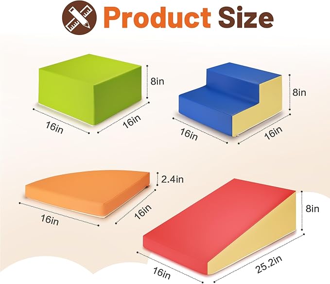 6-Piece Soft PU Leather Toddlers Climbing Toys, Baby Foam Climbing Blocks for Toddlers, Foam Play Gym Climber Structures for Toddler 3, Indoor Climb and Crawl Activity Play Set