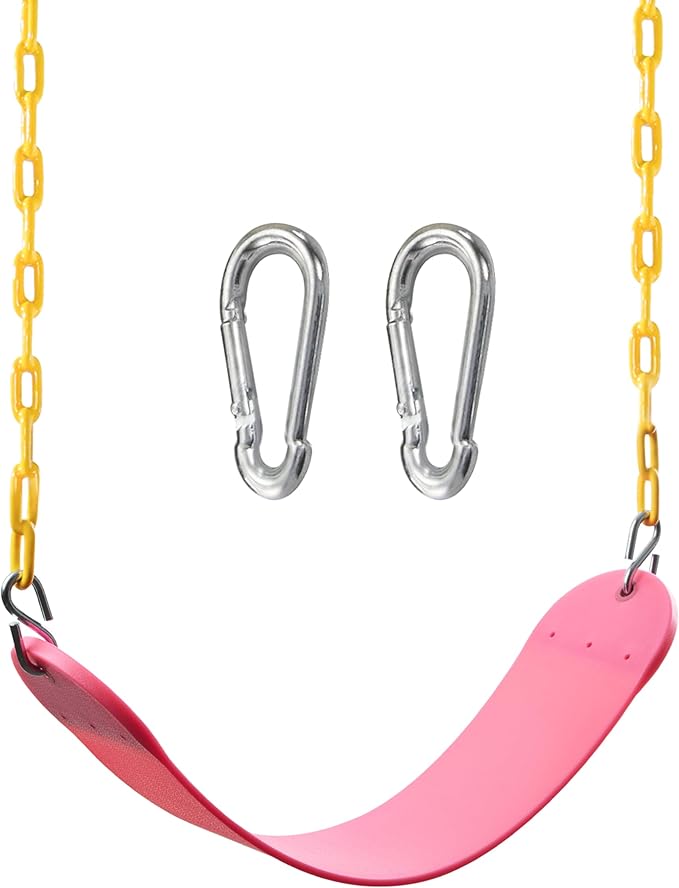 TURFEE Swings for Outdoor Swing Set -SwingSeat Replacement Kits with Heavy Duty Chains - Backyard Swingset Playground Accessories for Kids (Pink)