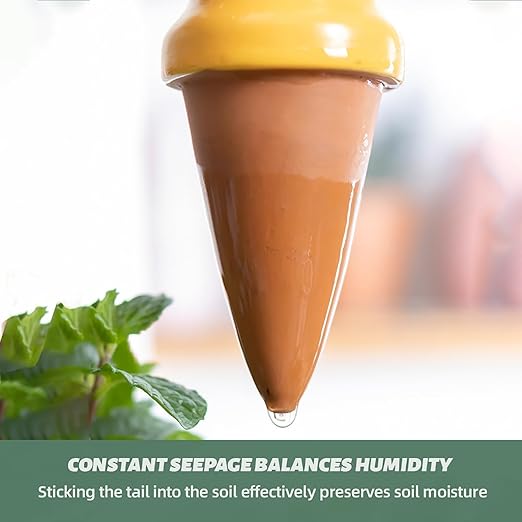 4 Pack Terracotta Watering Spikes, Vacation Self-Watering Planters Devices - Continuous Moisture with Slow Release Watering System - Perfect for Indoor Outdoor Plants (Big Head)