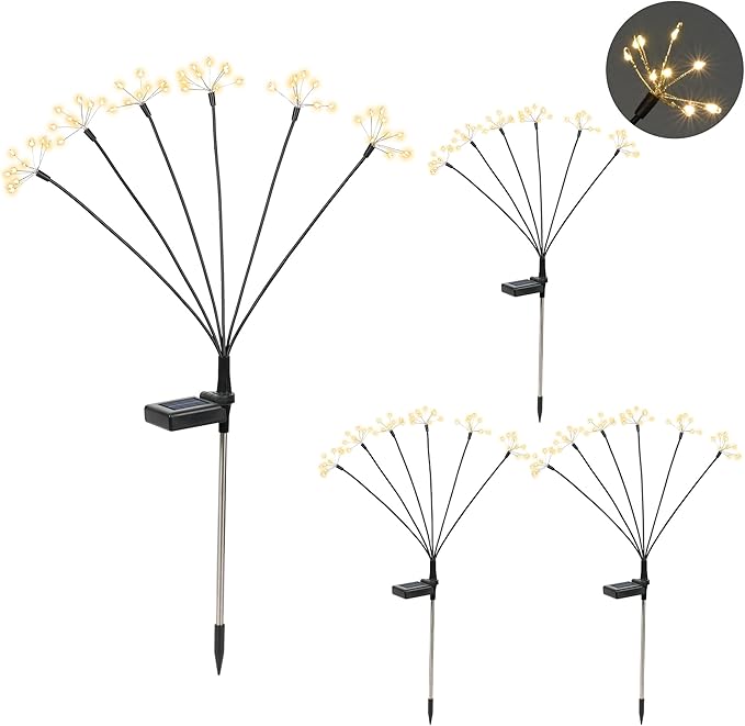 Solar Garden Decor Lights Outdoor, Solar Powered Lights Waterproof for Yard Patio Porch Flowerbed, Fairy Gardening Supplies Gifts Firwork(4 Pack Warm White)