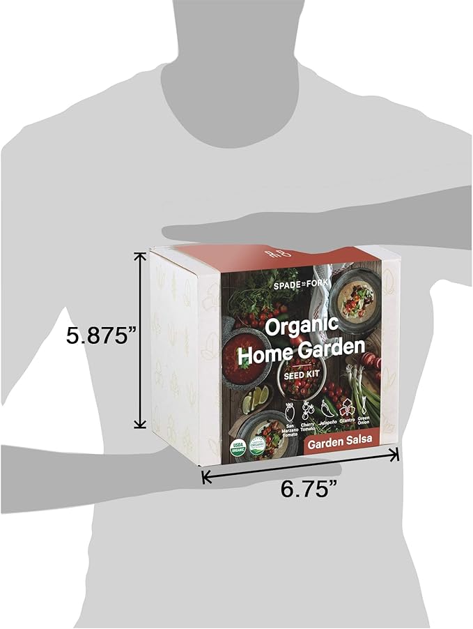 Organic Indoor Salsa Garden Starter Kit - Made in USA - Certified USDA Organic - 5 Seed Types San Marzano & Cherry Tomato, Jalapeño, Cilantro, Green Onion - Potting Soil, Indoor Herb Garden Kit