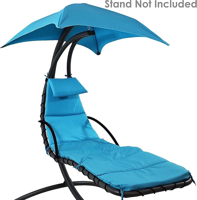 Weatherproof Replacement Cushion Pad and Umbrella for Hanging Lounge Chair Outdoor Chaise Hanging Hammock Chair - Long-Lasting, Fade-Resistant, Quick-Dry, Outdoor Lounge Replacement Set (Light Blue)