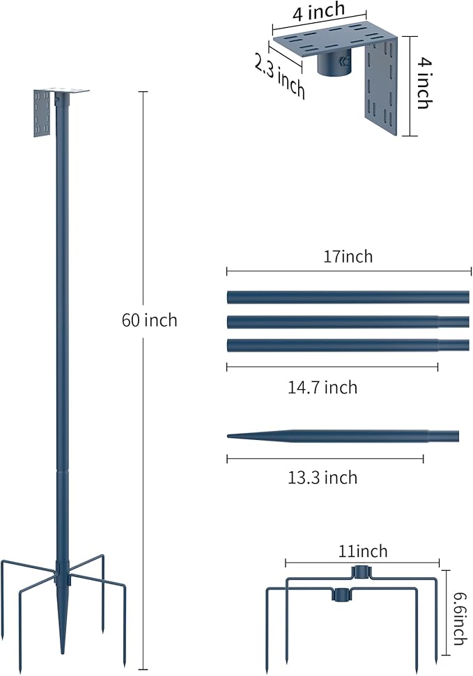 Bird Feeder Pole Stand – 60 Inch Height Feeding Station with 1-Inch Dia Heavy Duty for Hanging Feeders, Bird House Pole Mount Kit for Outdoor, Slip-Fit Connection,Blue