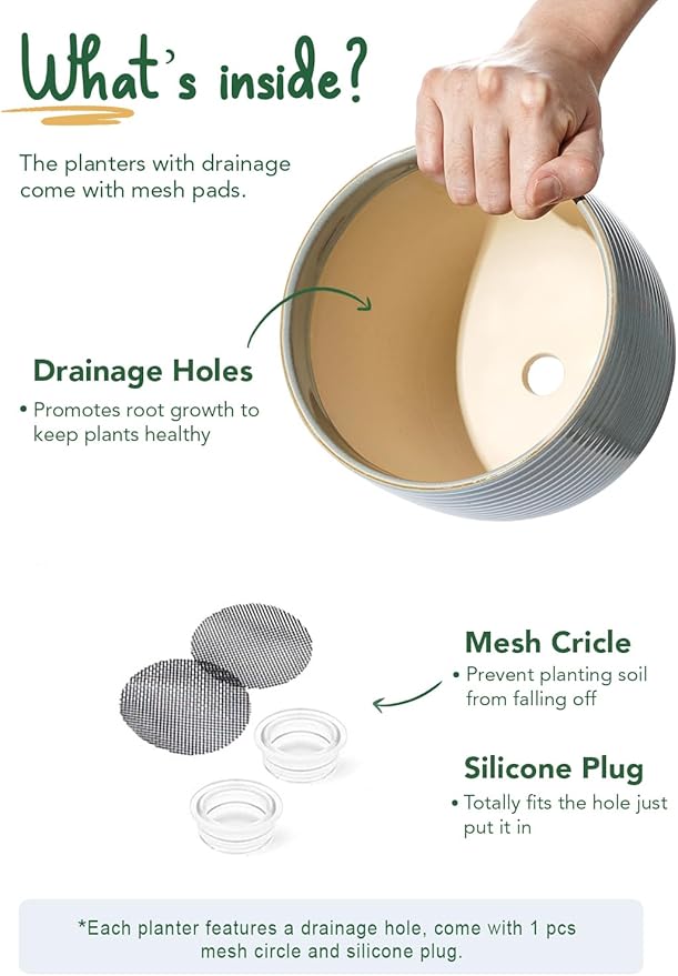 LE TAUCI Ceramic Plant Pots, 5.1 + 6.4 Inch Footed Pots for Plants, Modern Flower Pots for Home and Office, Indoor Planters with Drainage, Reactive Glaze Gray