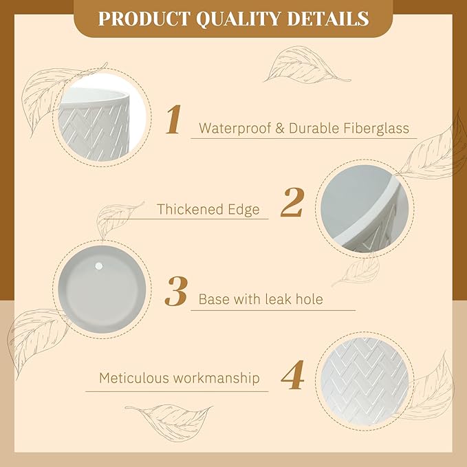 12 Inch Flower Pot Without Bracket with Drainage Holes Suitable for Indoor and Outdoor Decorative Planting (White Rectangle, 12 Inches)