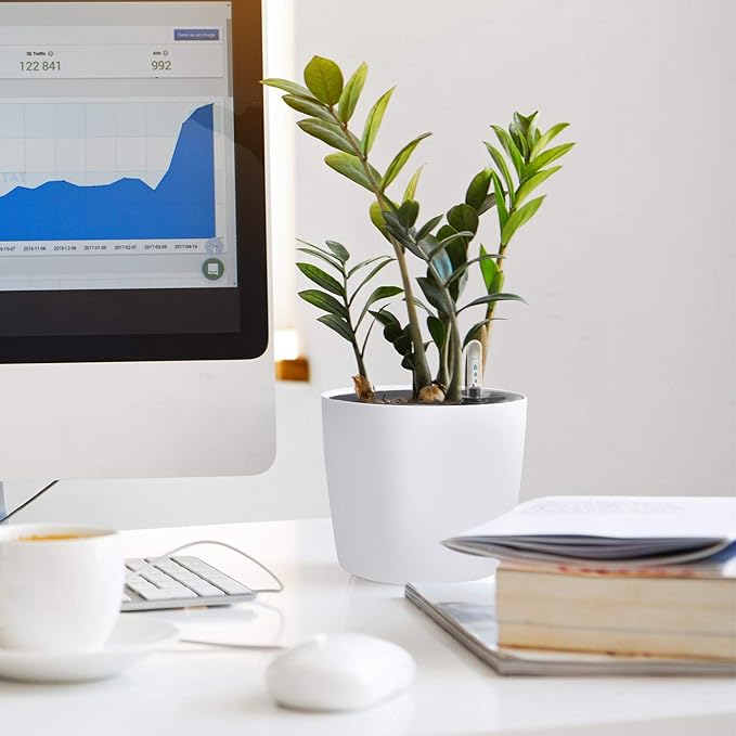 KINJOEK 5 Packs 7 Inch Self Watering Pot with Water Level Indicator, Modern Garden Decorative White Flower Pot, Flowers, African Violets, Succulents, White