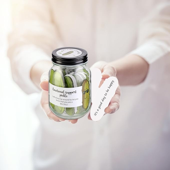 60 PCS Positive Pickle Cards Jar, Emotional Support Jar, Pickle Affirmation Cards, Inspirational Gifts for Women, Cheer Up Gifts, Unique Positive Gift for Women, Teen Girl
